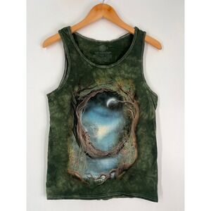 The Mountain Green Tie Dye Fantasy Moon Forest Graphic Tank Top Small Mens